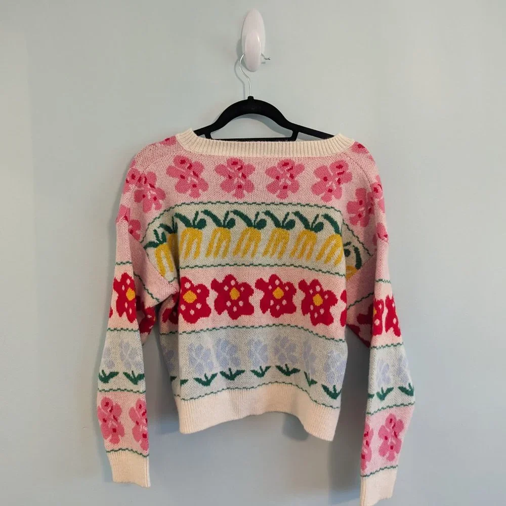 Dreamers by Debut Cropped Style Multi Colour Patterned Sweater - Picture 3 of 13